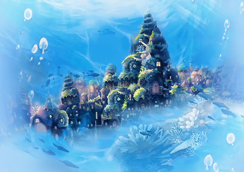 Illustration: Sea City - Vintage Version - Blue royalty free illustration Illustration: Sea City - Vintage Version - Blue royalty free illustration