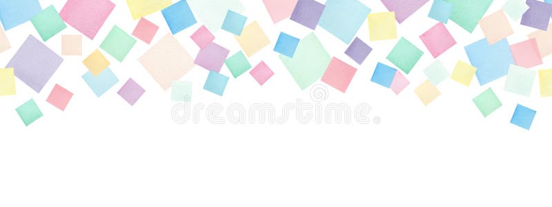 Seamless banner design with colorful watercolor square, mosaic ornamental decoration with falling squares, party background with p stock illustration Seamless banner design with colorful watercolor square, mosaic ornamental decoration with falling squares, party background with p stock illustration
