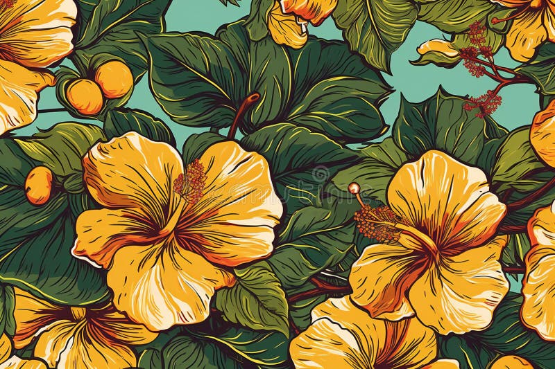 Seamless Pattern with Hibiscus Flowers Stock Illustration