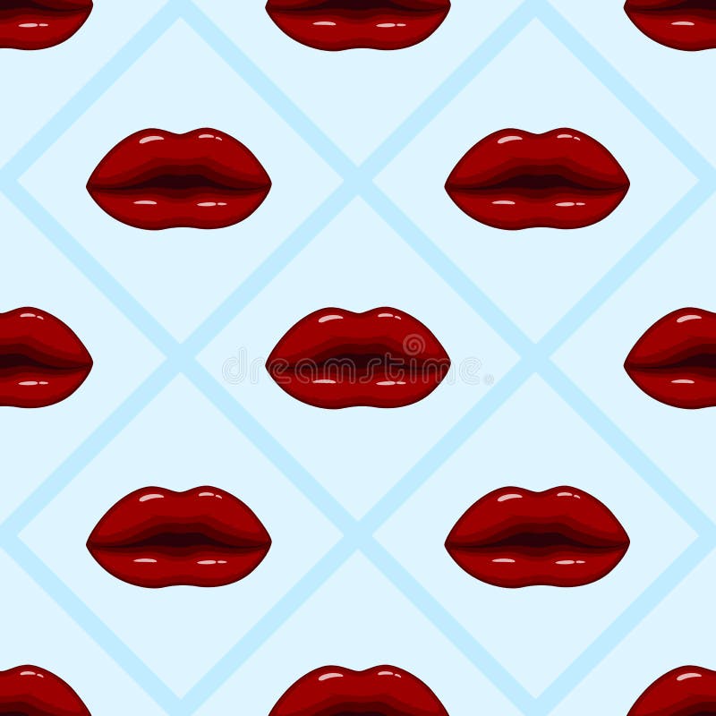 Seamless pattern red lips on blue background stock illustration Seamless pattern red lips on blue background stock illustration