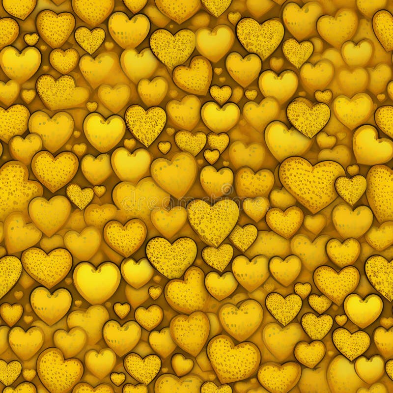 Seamless Pattern of Yellow Hearts, Illustration for Your Design Stock
