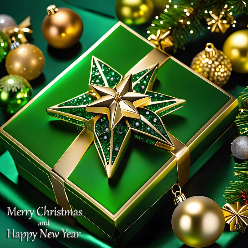 Merry Christmas and Happy New Year Decoration Green Background Illustration Stock Illustration