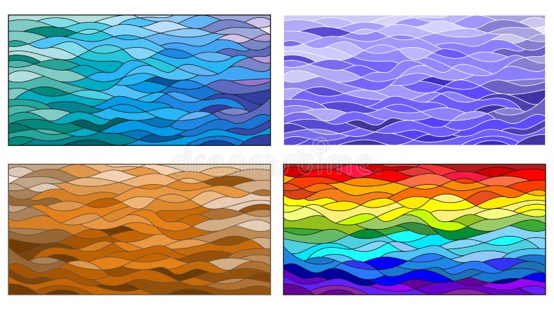 Illustration with set of background in the stained glass style, wavy rainbow ,blue , brown background royalty free illustration