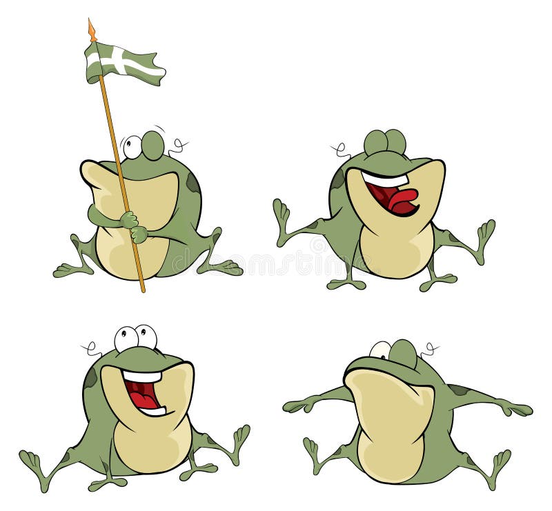 Illustration of a set of cute cartoon green frogs