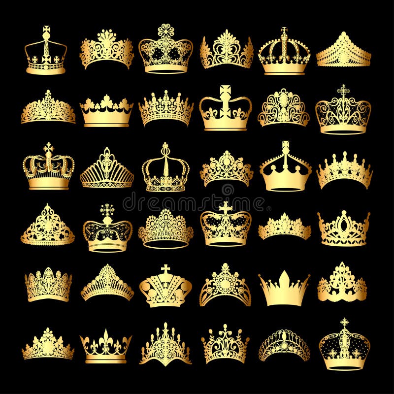 Set of Gold Crowns on a Black Background Stock Vector Illustration of