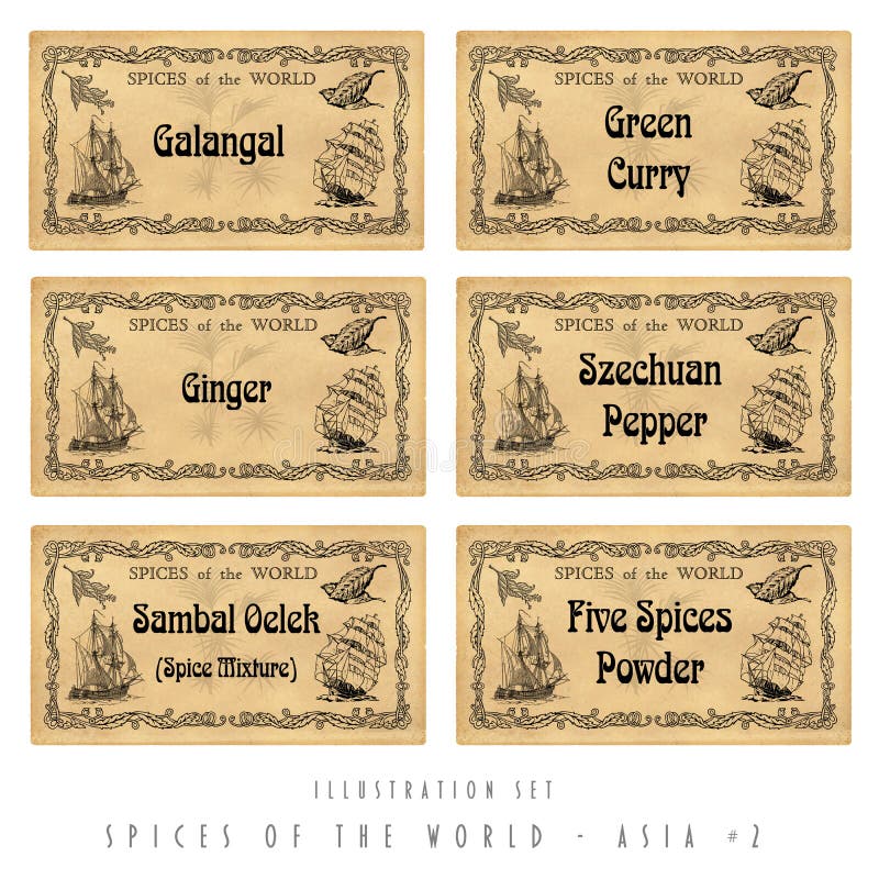 Illustration set spice labels, Asia 2