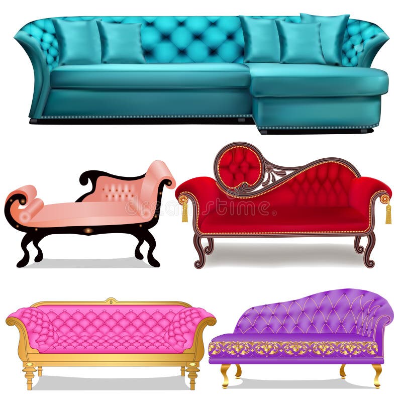 Set of Vintage Sofas Isolated on a White Background Stock Vector