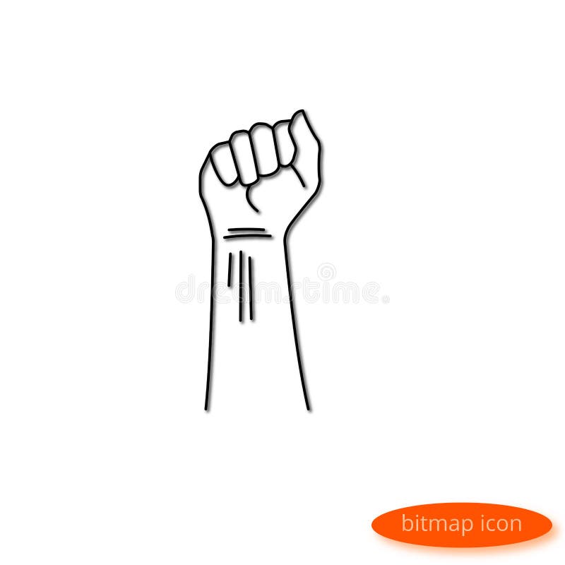 Illustration by a shadow casting line depicting a compressed fist, a flat line icon for a website, banner, poster