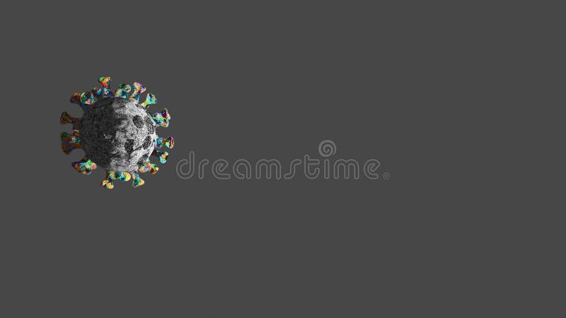 Illustration showing coronavirus moving in air with one sided light in grey background stock illustration