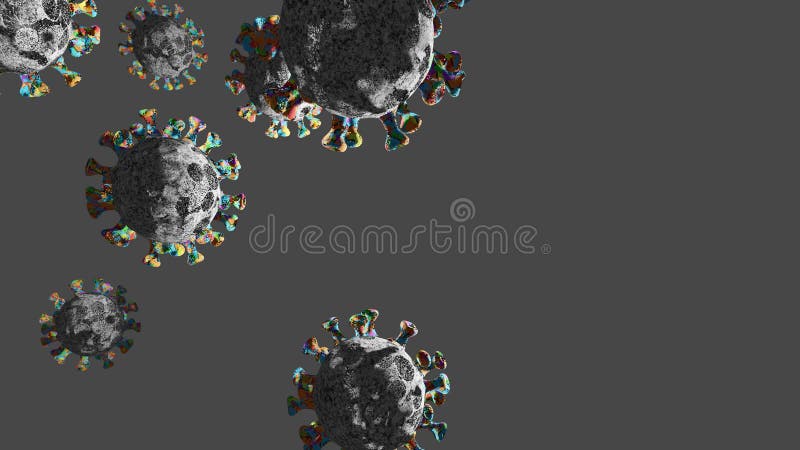 Illustration showing coronavirus moving in air with one sided light in grey background royalty free illustration
