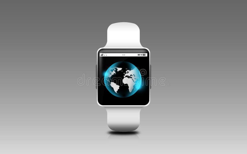Illustration of smart watch with earth globe on screen vector illustration Illustration of smart watch with earth globe on screen vector illustration