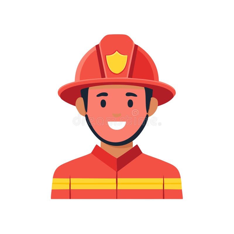 Illustration of a Smiling Firefighter in a Red Uniform and Helmet Ready for Emergency Response stock illustration