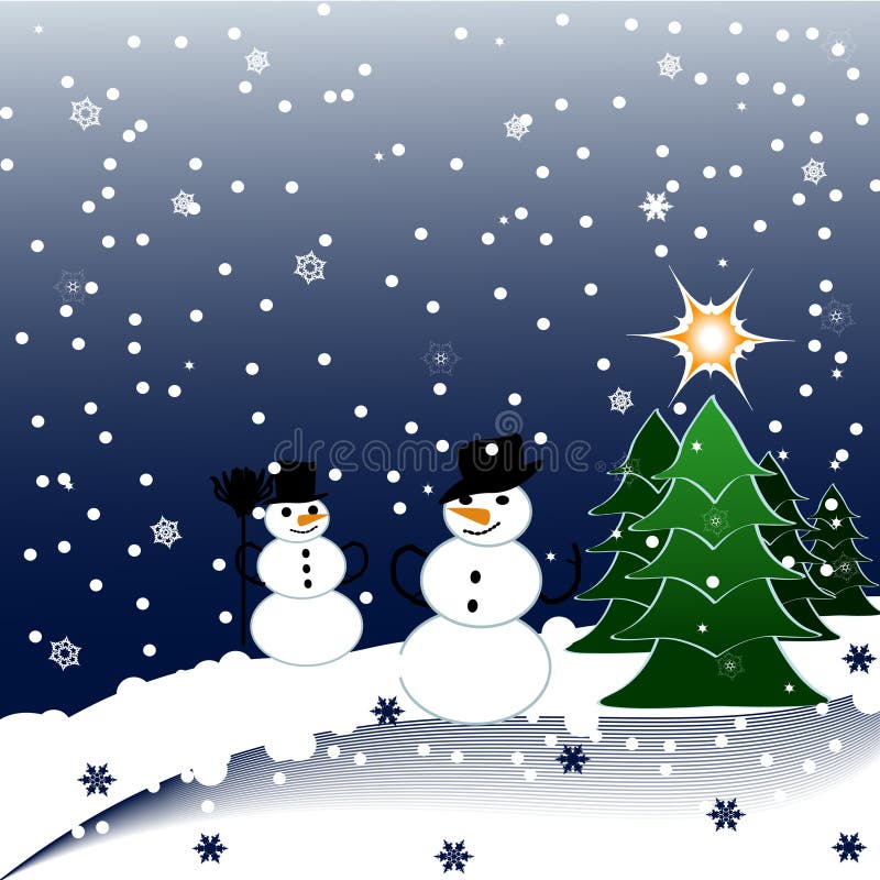 illustration of Snowmen on Christmas Background