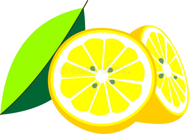 Illustration som klipps i halv citron med bladet stock illustrationer