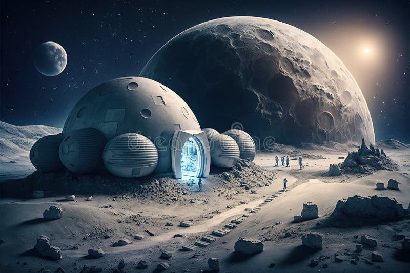 Illustration of space base on moon for astronauts on background of