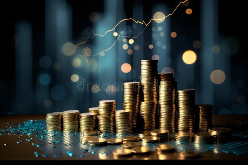 A Stack of Gold Stack of Gold Coins on a Directional Graph Stock ...