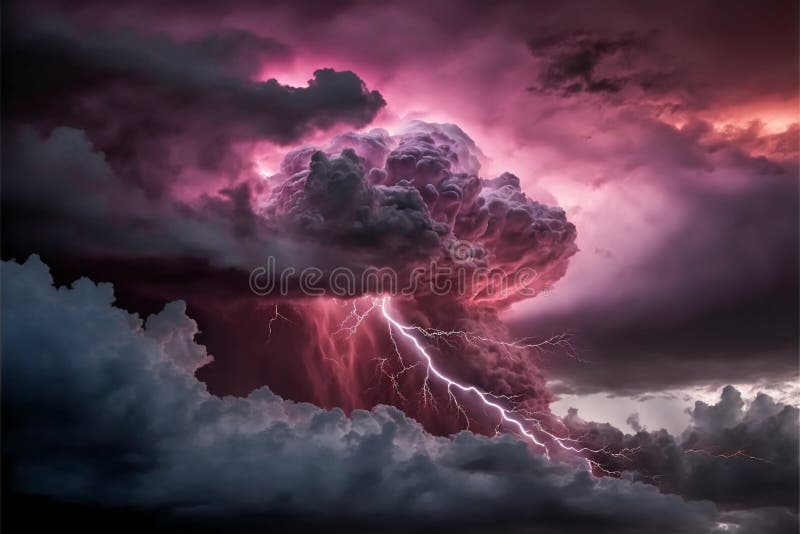 Stormy Clouds Grey and Pink , Digital Illustration Painting Artwork