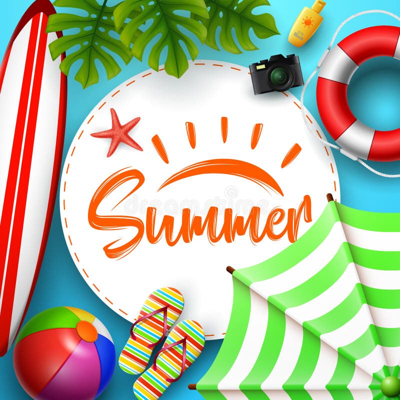 Summer time vector banner background. It's summer time text in beach island  sand with tropical season elements like palm tree, sunglasses and lifebuoy  Stock Vector Image & Art - Alamy