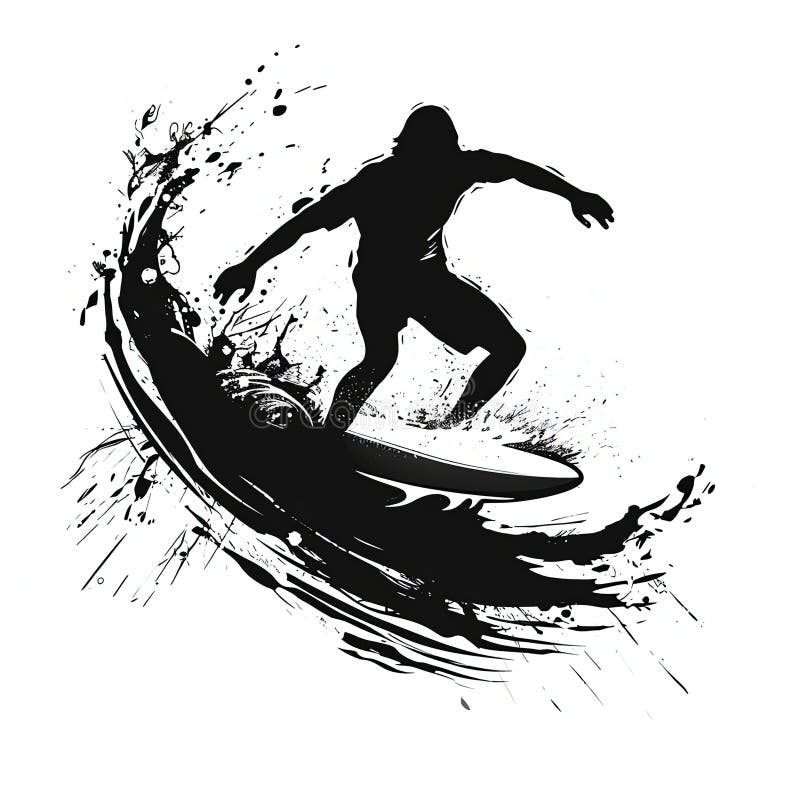 Illustration of surfer riding a wave. Generative AI stock illustration