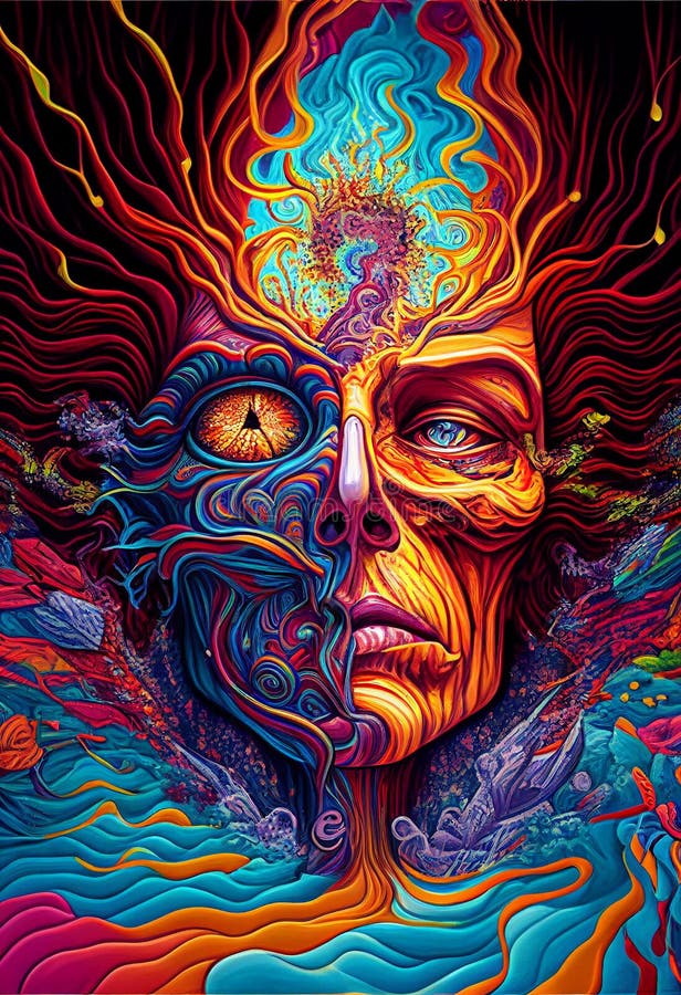 An Illustration of Surrealism in Psychedelic Art Style. Modern and ...