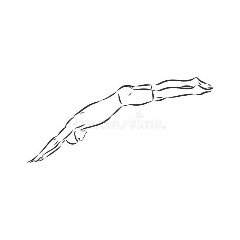 Illustration of a Swimmer , Black and White Drawing, White Background