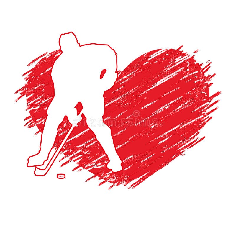 Illustration, symbol, I love hockey. Hockey player, puck, stick, heart