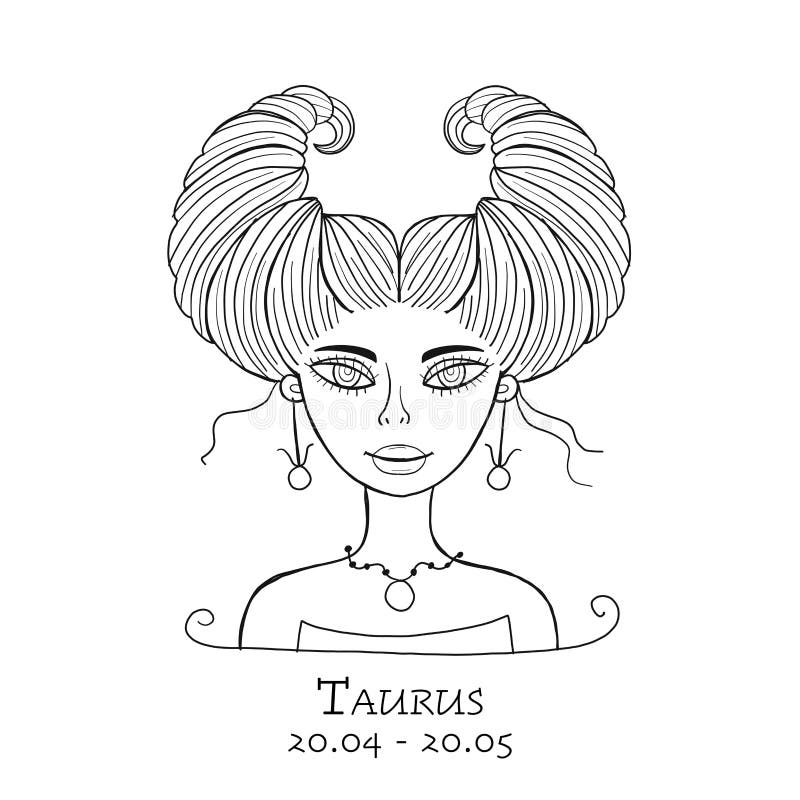 Illustration of Taurus Zodiac Sign. Element of Earth. Beautiful Girl ...