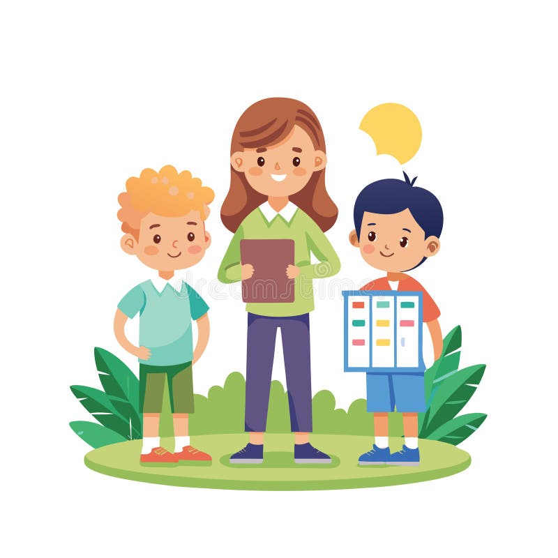 Teacher and Students: Back to School, Learning, and Education Vector Illustration stock illustration