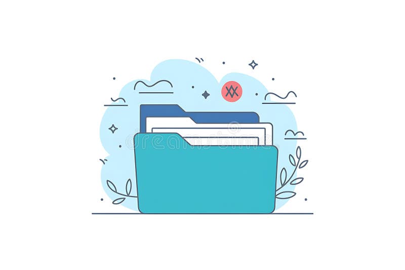 Digital File Organization Secured Folder with Important Documents vector illustration