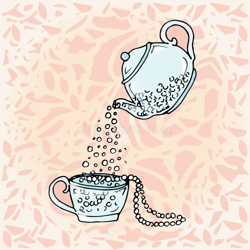 Illustration Teapot and Cup. Cute Children Drawing Stock Vector