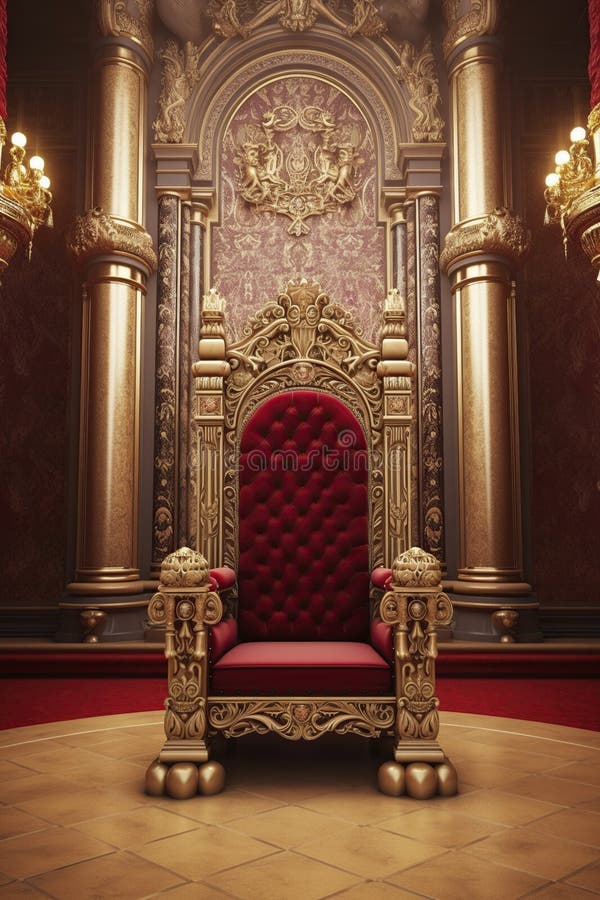 Illustration, the throne room with golden chair, ai generative royalty free illustration