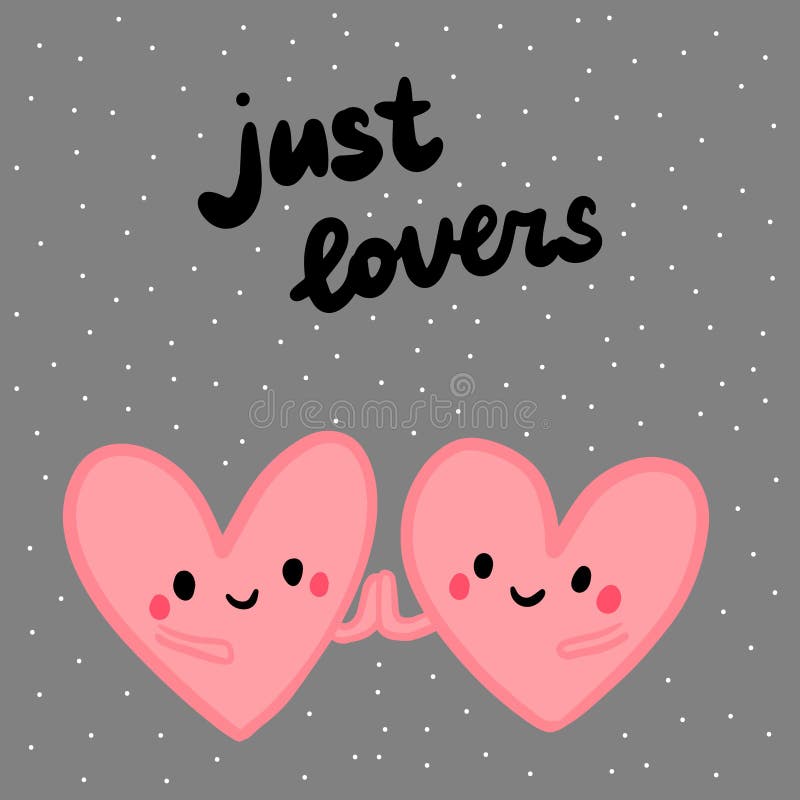 Illustration tirée par la main d'amants justes avec des couples des coeurs dans le style de bande dessinée illustration de vecteur Illustration tirée par la main d'amants justes avec des couples des coeurs dans le style de bande dessinée illustration de vecteur