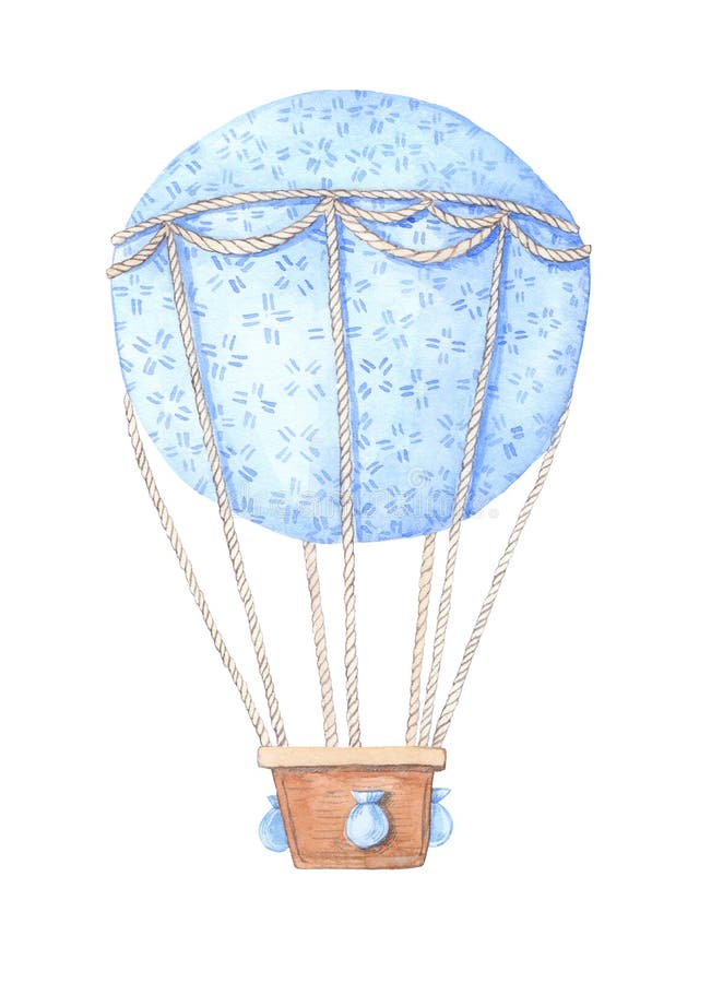 Illustration tirée par la main d'aquarelle - ballon à air chaud dans le ciel