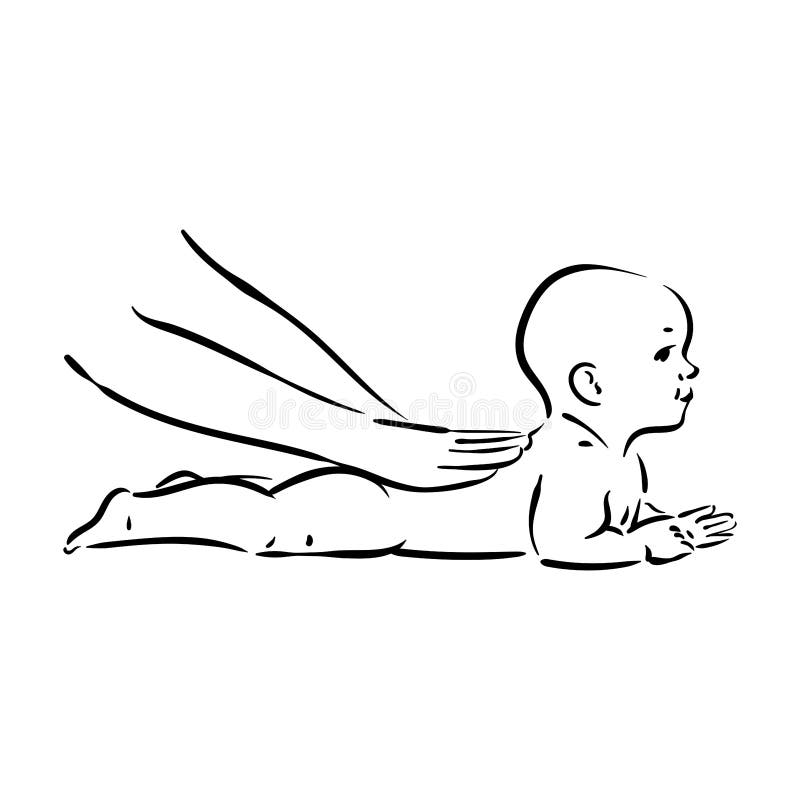 Illustration tirée par la main de vecteur de procédé de massage de bébé sur le fond blanc illustration stock Illustration tirée par la main de vecteur de procédé de massage de bébé sur le fond blanc illustration stock
