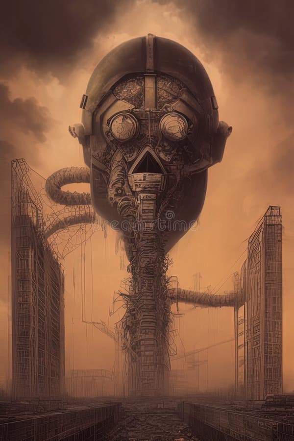 Illustration on the topic of nuclear safety, Chernobyl, ecology, AI generation. Chernobyl gas illustrations