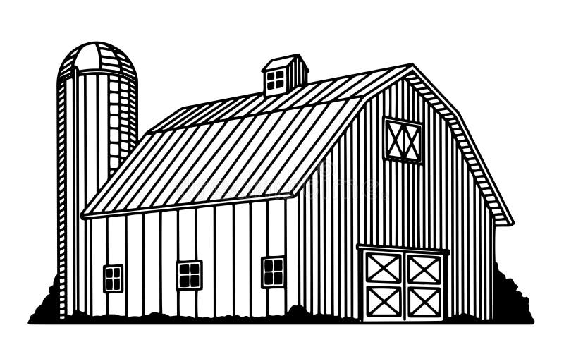 Illustration of a traditional barn and silo. Illustration of a traditional barn and silo
