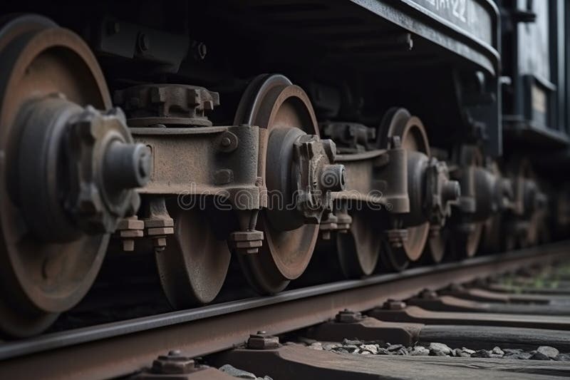 Illustration,train wheels on railway track,generative ai stock illustration