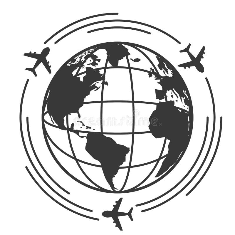 Travel Icons with Airplane Fly Around the Earth Stock Illustration ...