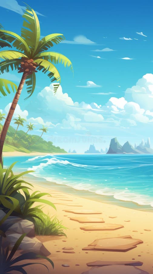 Seaside Cartoon Lush Landscapes in Colored Cartoon Style Stock ...