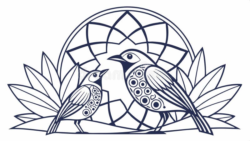 Illustration of two birds under geometric lattice nature and form vector design Generative AI vector illustration