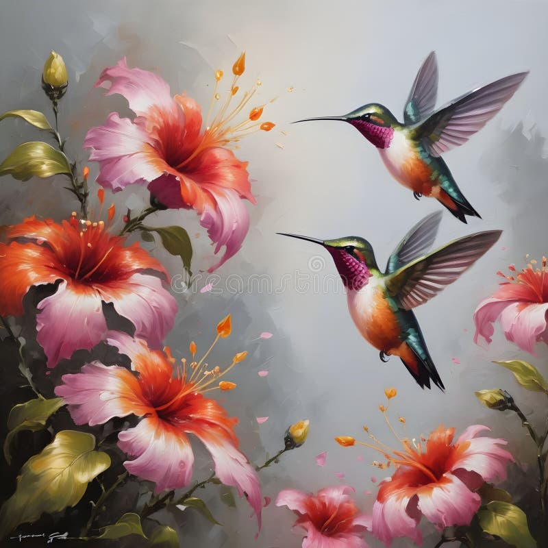 Two colorful hummingbirds vector illustration