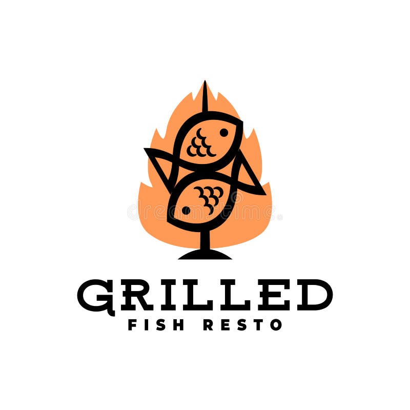 Illustration of a Two Fish with a Fire Shape Behind. Good for Grilled