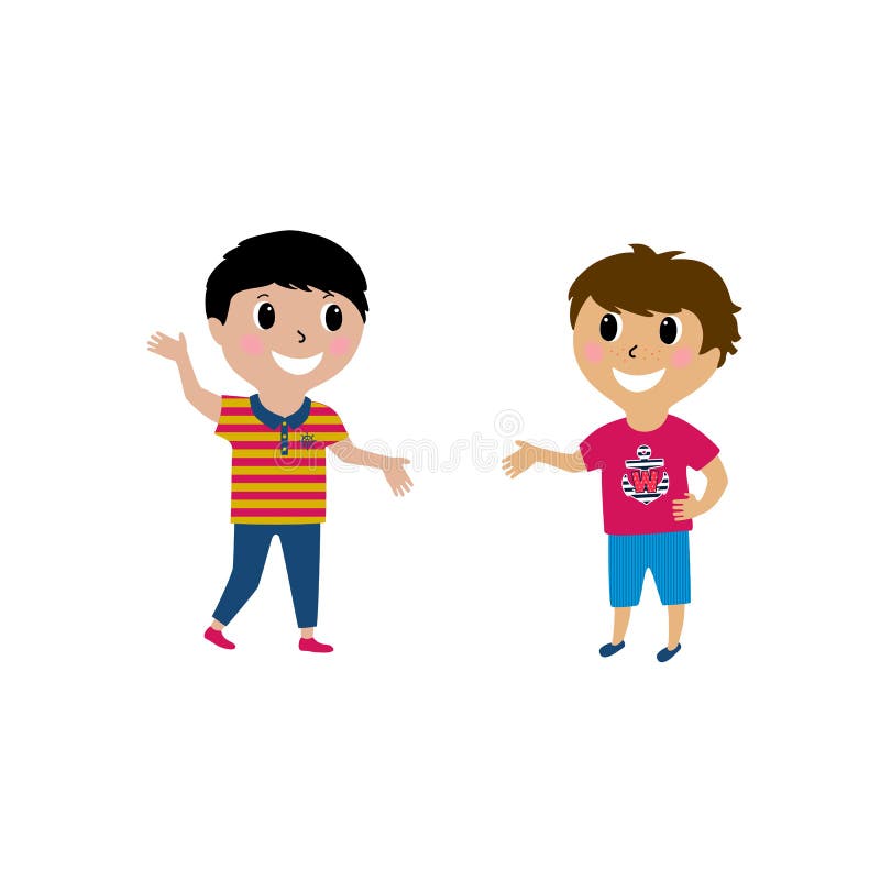 Illustration of Two Little Boys Talking,reunion  Cartoon  Design Isolated on White Background Stock Illustration - Illustration of  friend, blue: 202098256