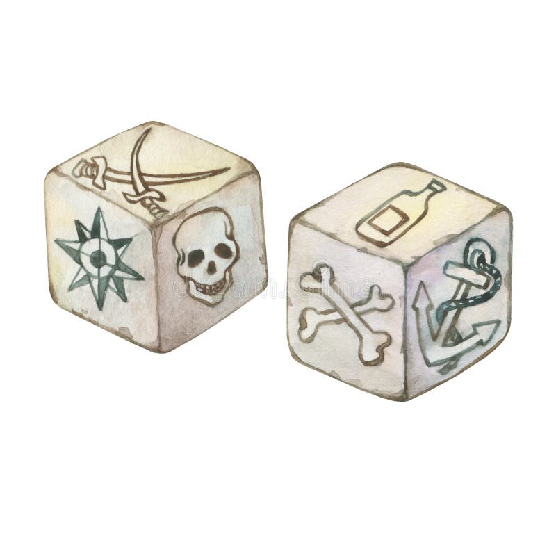 Illustration of two old pirated dice.