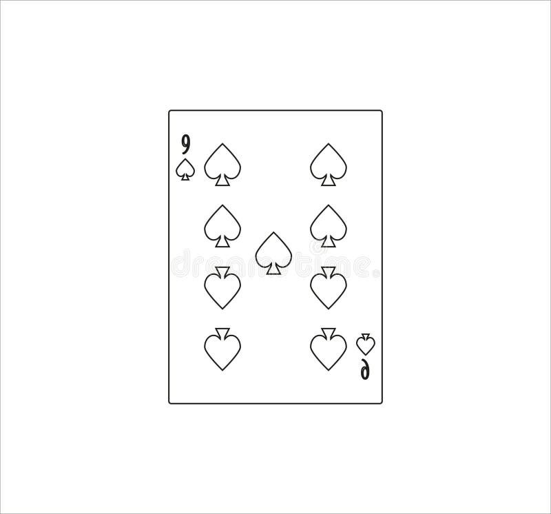 Illustration of an uncolored number nine of spades playing card for web and mobile design stock illustration