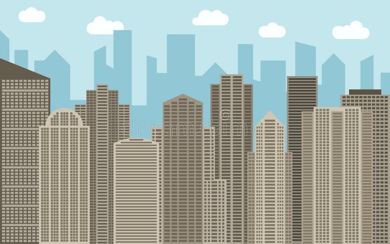 Illustration urbaine de paysage de vecteur Vue de rue avec le paysage urbain brun, les gratte-ciel et les bâtiments modernes au j illustration stock Illustration urbaine de paysage de vecteur Vue de rue avec le paysage urbain brun, les gratte-ciel et les bâtiments modernes au j illustration stock