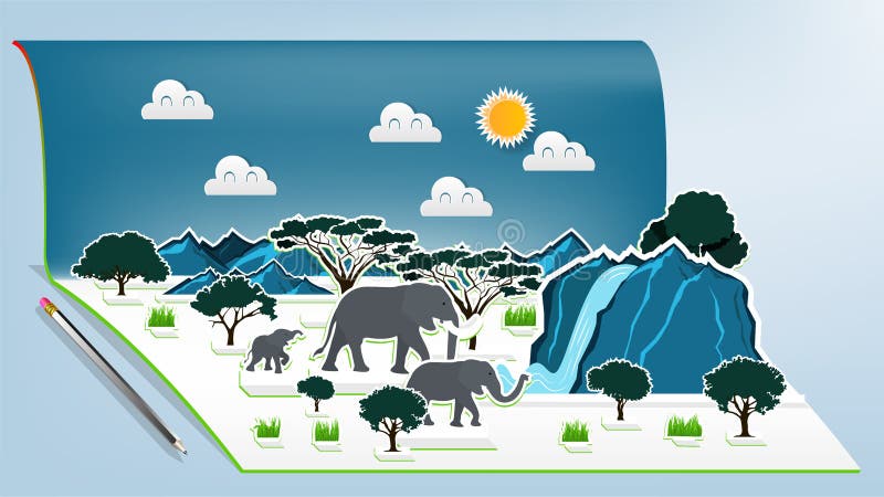 Illustration Vector Design Concept of Animal Wildlife Elephants Family Pop  Up Book Stock Vector - Illustration of outdoors, landscape: 176066317