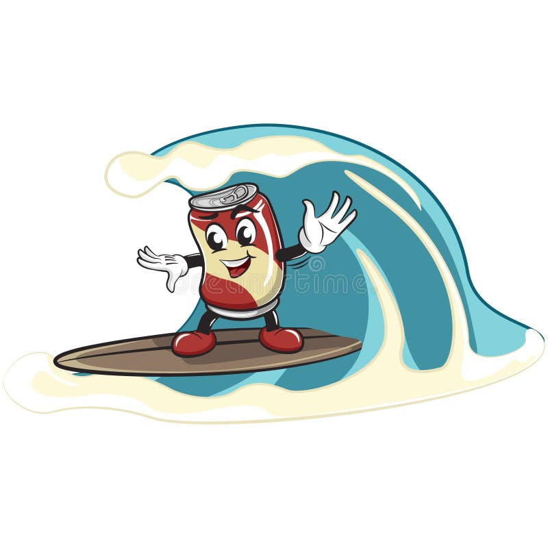 Cute Drink Can Vintage Character Mascot Surf the Waves with Pleasure ...