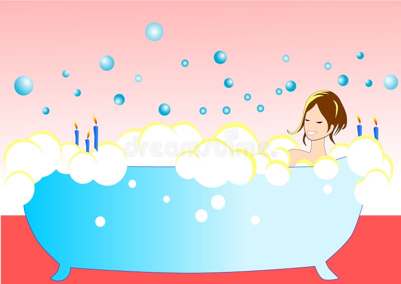 Illustration vector of girl in the bathtub with many candles having fun and relax