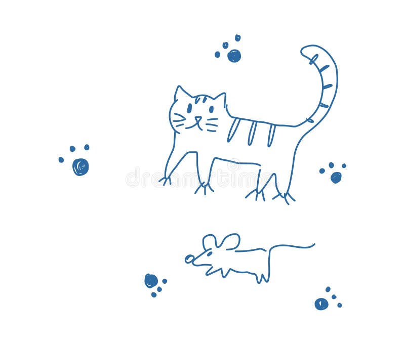 Illustration Vectorielle Dessinee A La Main Par Des Enfants De Chat Et De Souris Isoles En Blanc Illustration De Vecteur Illustration Du Chat Souris